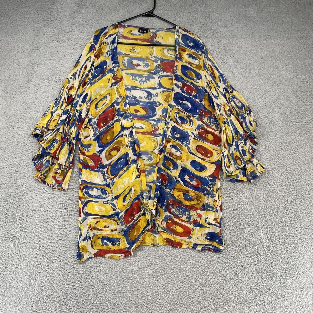 Shana Kimono Top Womens L/XL Wearable Art Ruffle‎ Sleeve Resort Summer Cruise - Picture 2 of 13